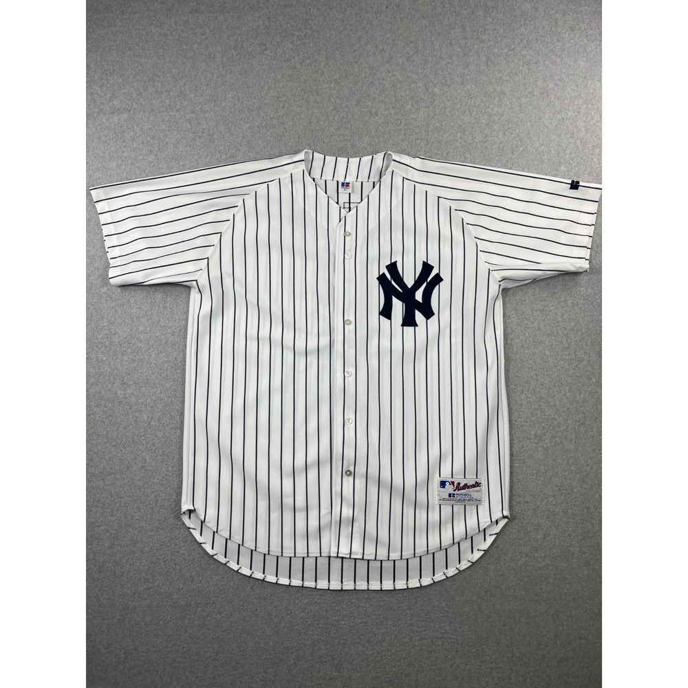 Vintage New York Yankees Jersey Mens 52 White Pinstripe Derek Jeter 90s Made USA